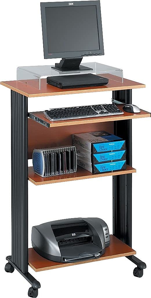 Mobile Stand-Up Desk with Keyboard Tray and 2 Adjustable Shelves A68281