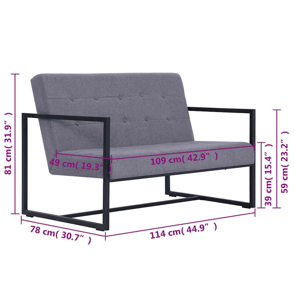 Light Gray Fabric 2 Seater Loveseat Sofa with Steel Legs S2707