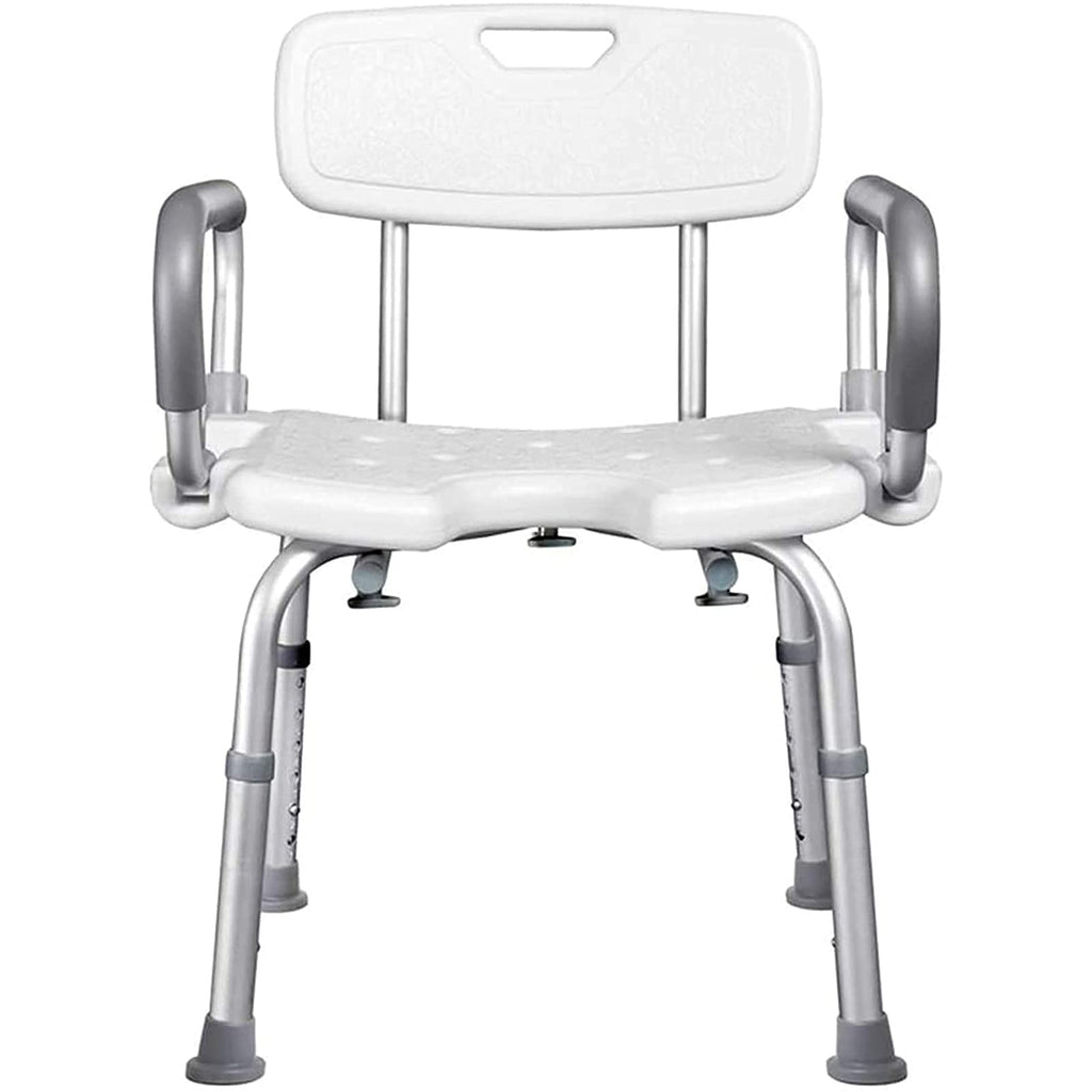 Adjustable Height Padded Seat Transfer Bench with Arms and Back V9577