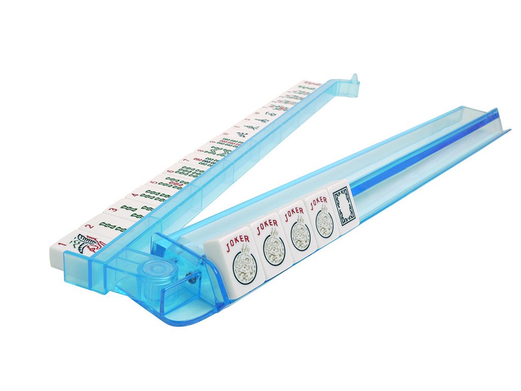 American Mah Jongg Set - 166 White Tiles, 4 Rack/Pushers, Blue Canvas Bag W417