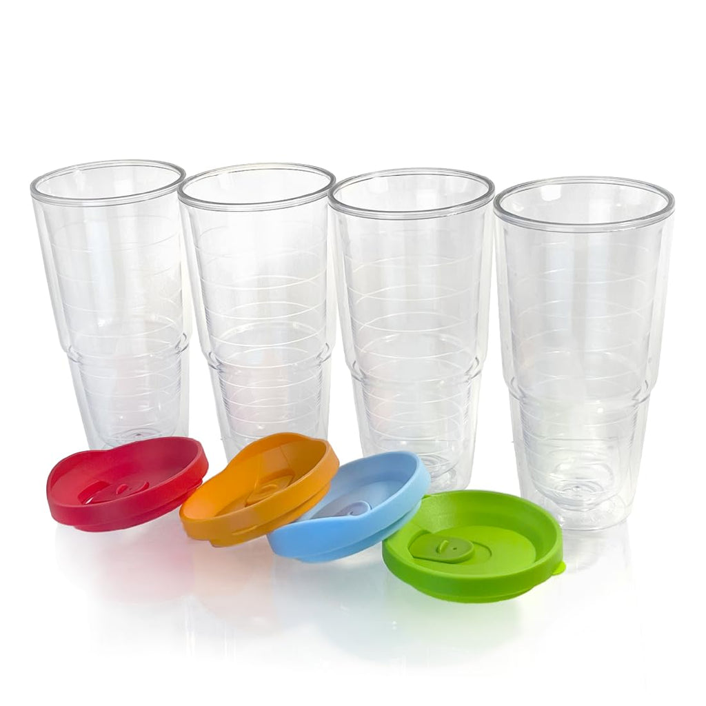 20 oz 4 Pack Double Wall Clear Acrylic Tumbler Cups with Lids K90765