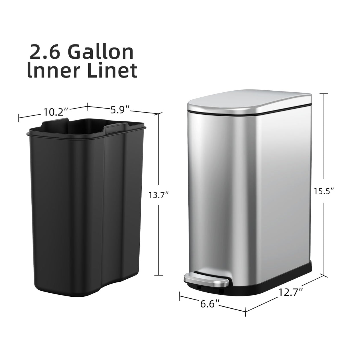 2.6 Gallon Stainless Steel Step Trash Can with Lid P477