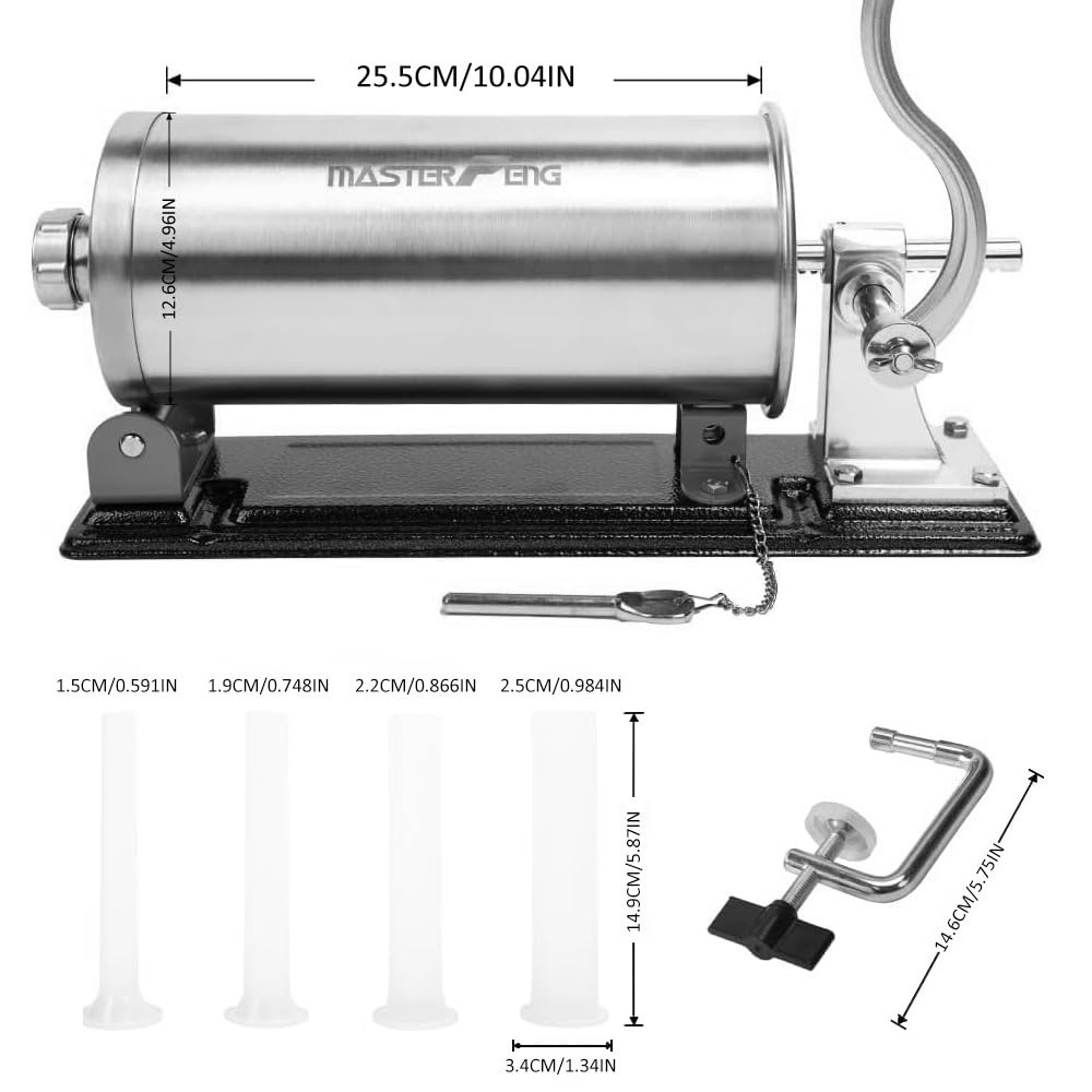 6 LBS Stainless Steel Sausage Stuffer with 4 Funnels E2163