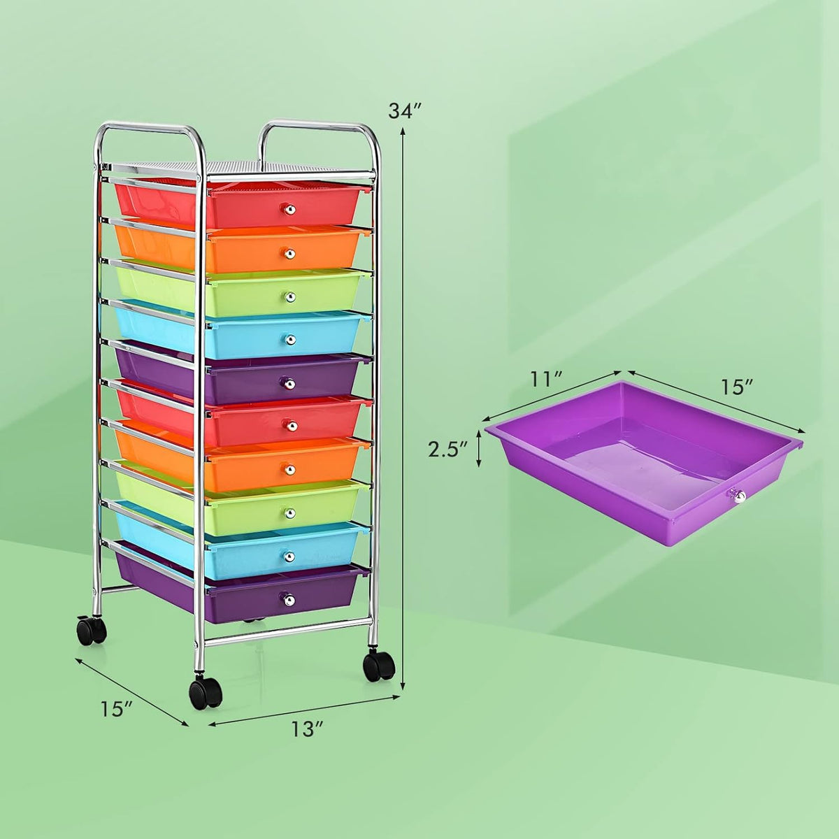 10 Drawer Rolling Storage Cart with Wheels S989