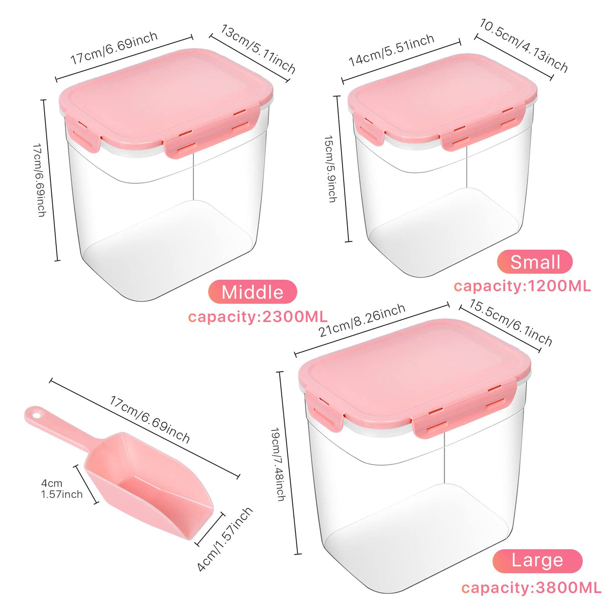 3 Pieces Plastic Pet Food Storage Containers with Spoon N1269