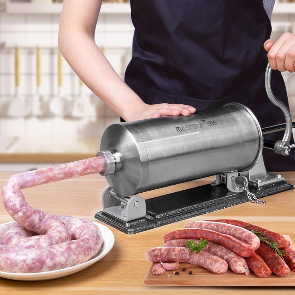6 LBS Stainless Steel Sausage Stuffer with 4 Funnels E2163