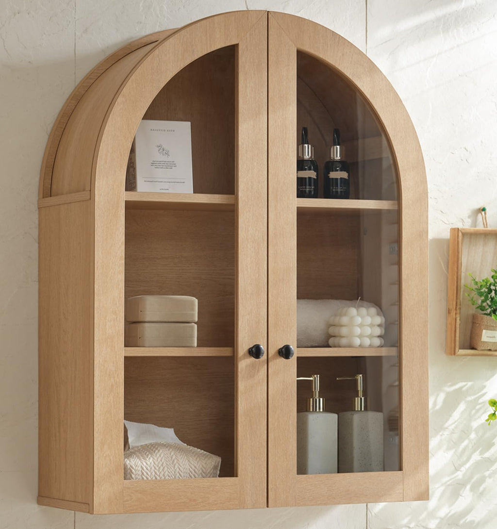 Arched Wall Mount Bathroom Cabinet with Glass Doors T703330
