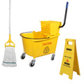 Commercial Mop Bucket with Wringer on Wheels, 35 Quart, Yellow Z866