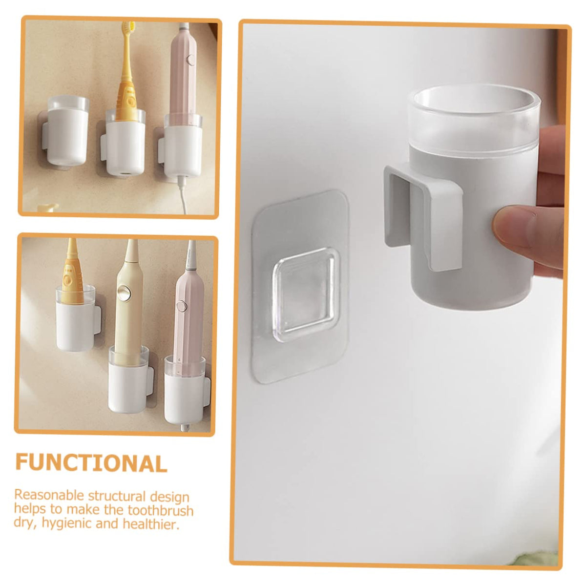 Wall Mounted Toothbrush Holder 2 Pack Plastic B248