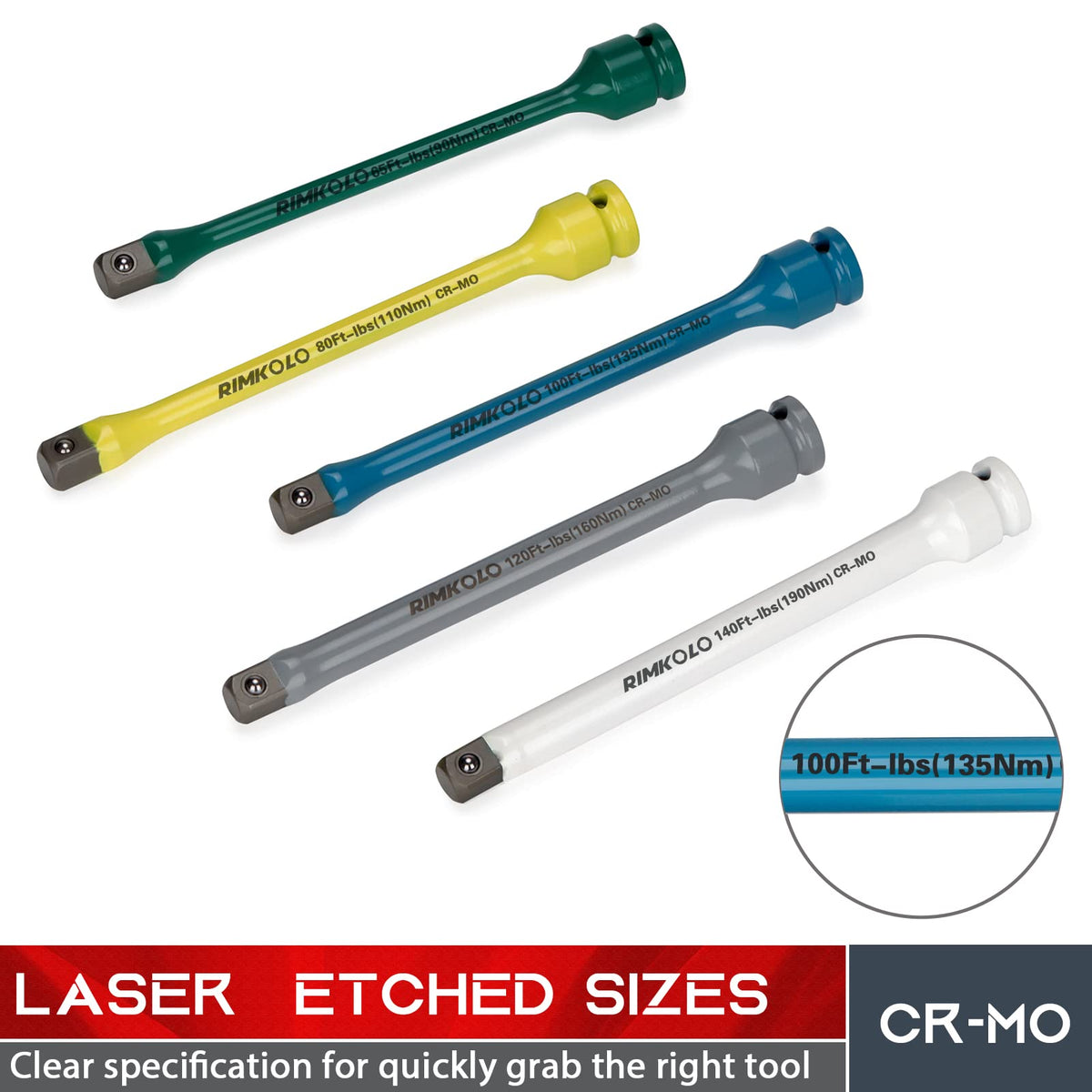 1/2" Drive 5-Piece Impact Torque Limiting Extension Bar Set V579