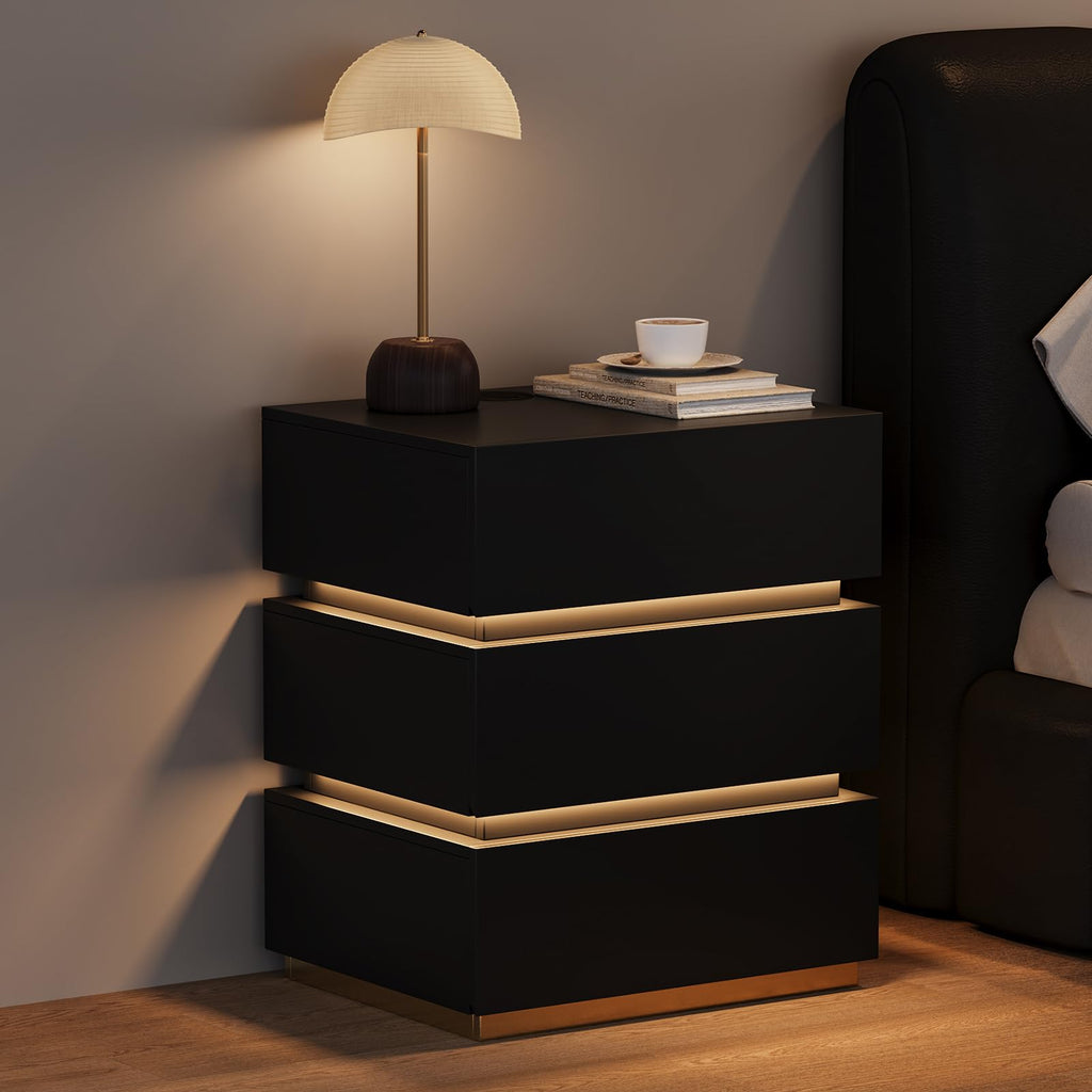 Black Set of 2 Nightstand with Wireless Charging and 3 Drawers X749465