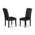 Black Faux Leather Padded Dining Chairs Set of 2 I2652