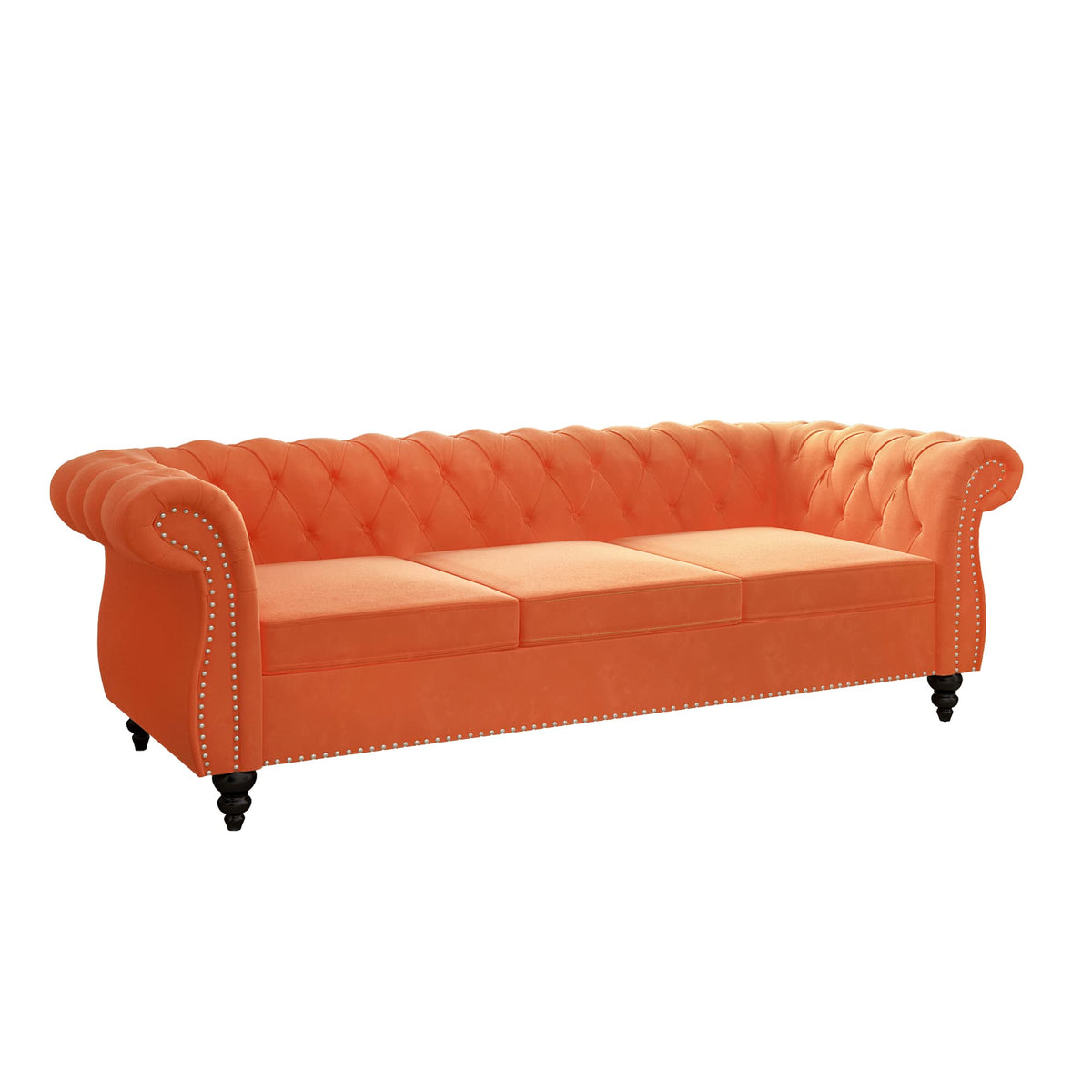 Velvet 3 Seater Tufted Sofa with Rolled Arms Y616140
