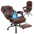 Brown Leather Reclining Office Desk Chair with Foot Rest K13890