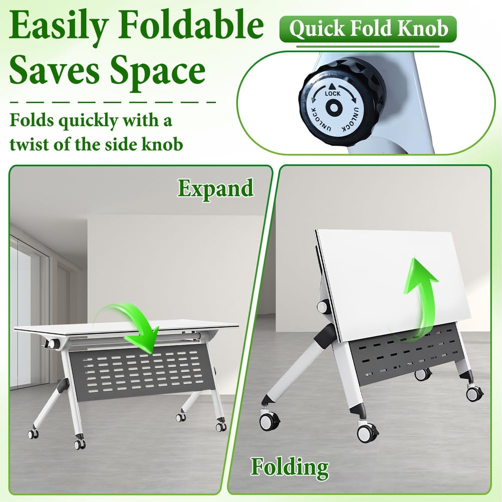 Folding Conference Table with Locking Wheels, 8 Pack, 63x24x30 Inch U629336