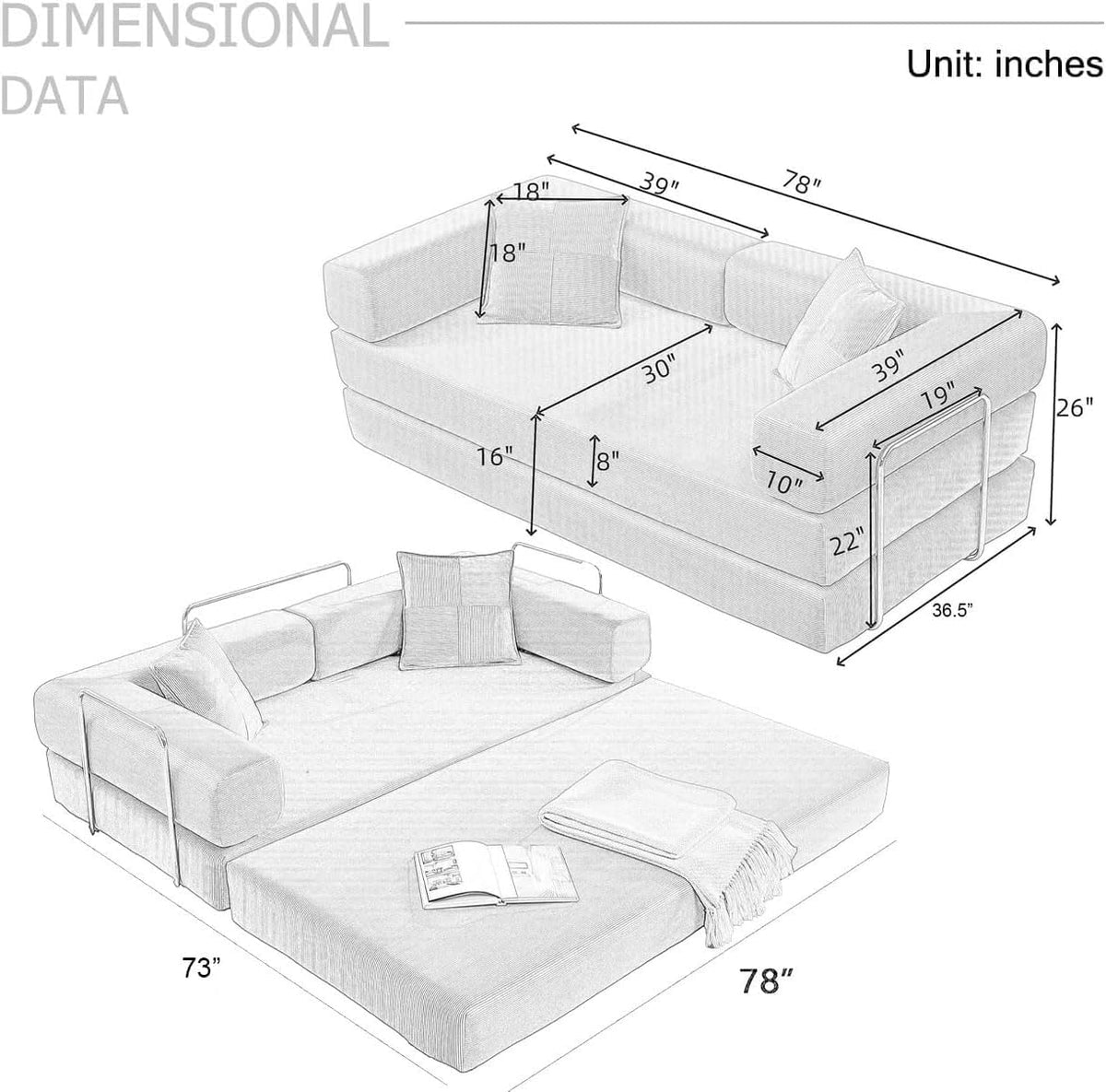 78" Convertible Futon Sofa Bed T65644