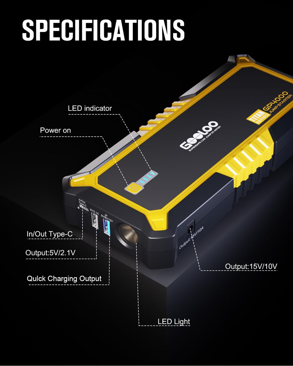 4000A 12V Portable Car Battery Jump Starter J989690