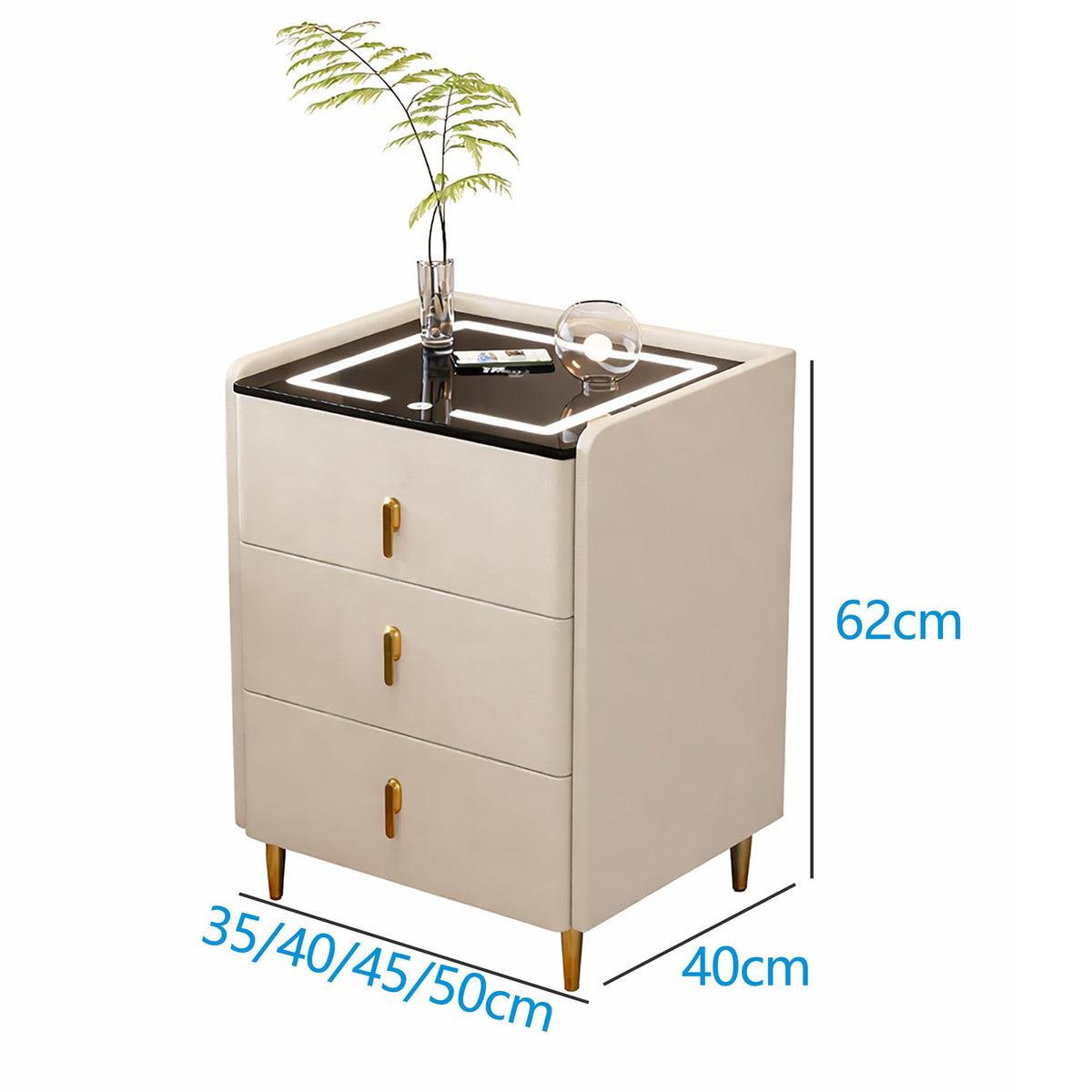 Off White 3 Drawer Wooden Nightstand with Wireless Charging K75075