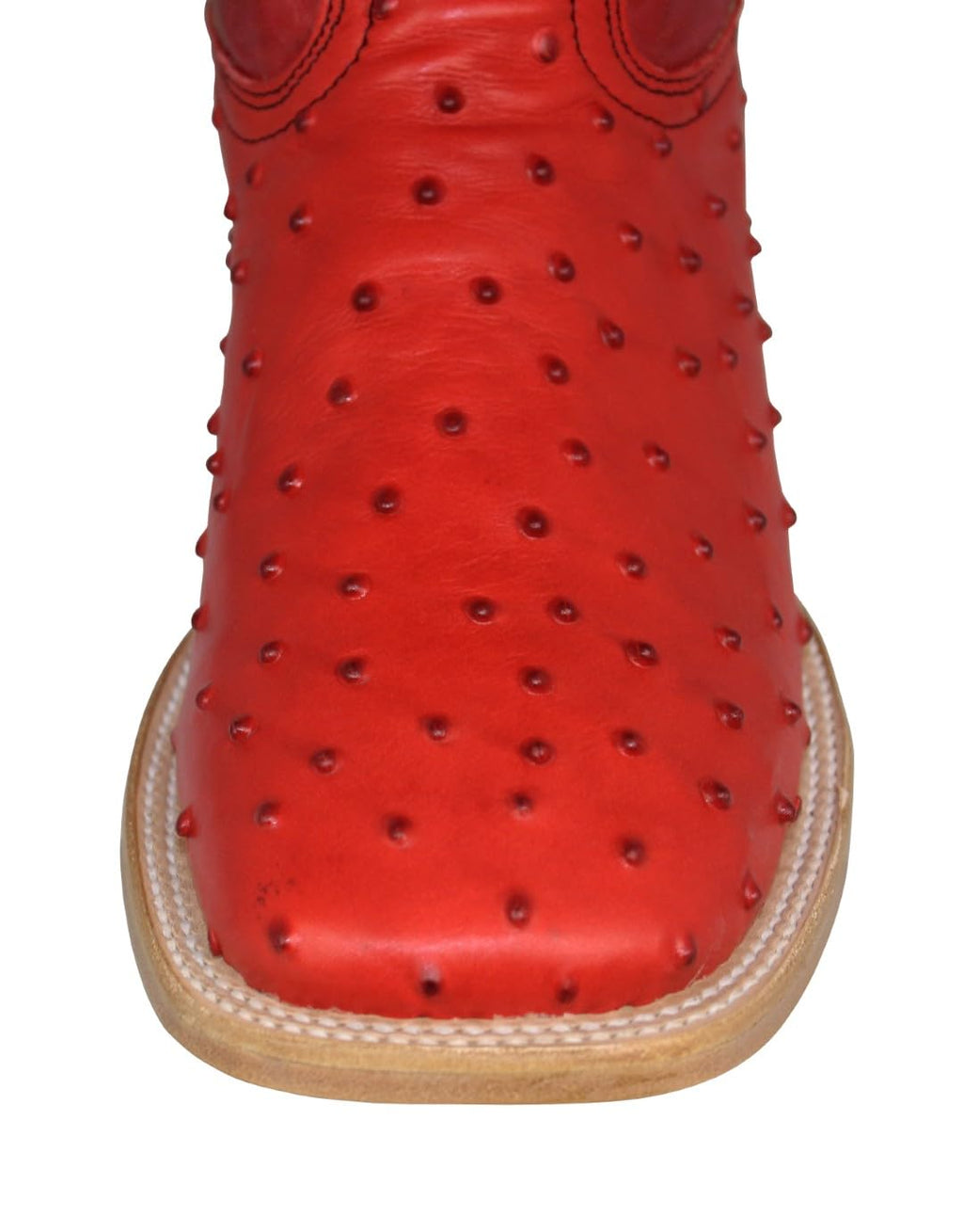 Red Ostrich Quill Print Leather Square Toe Western Cowboy Boots D5328