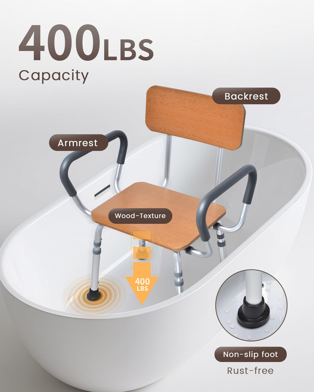 Height Adjustable Shower Chair with Arms and Back B9794