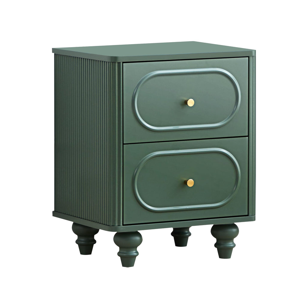 2 Drawer Fluted Nightstand Set of 2 Green M365