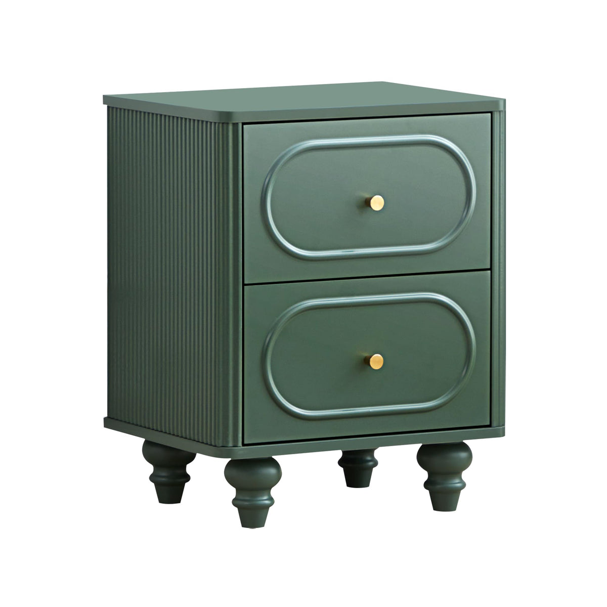 2 Drawer Fluted Nightstand Set of 2 Green M365