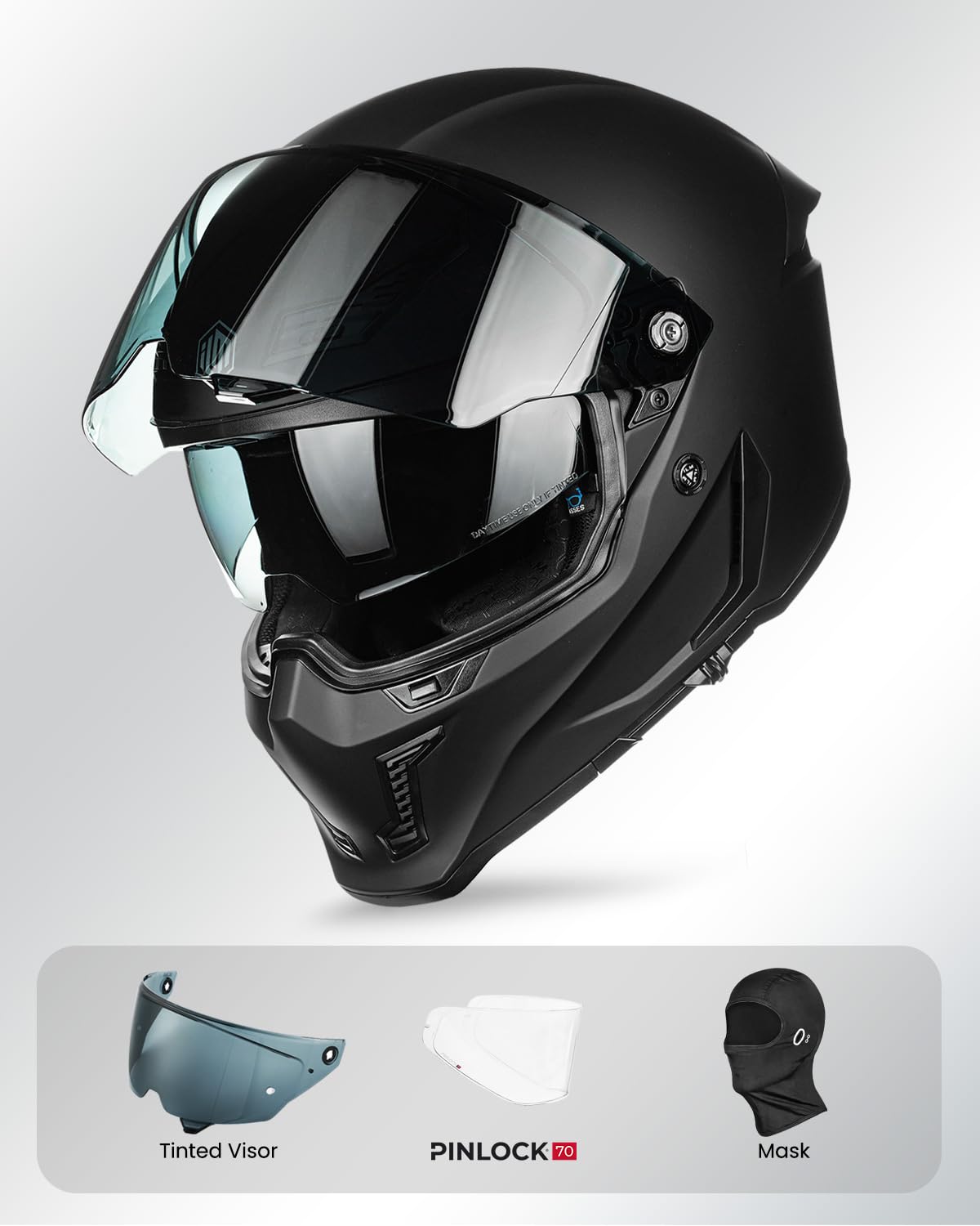 Full Face Dual Visor Motorcycle Helmet with Pinlock Matte Black M Y2597