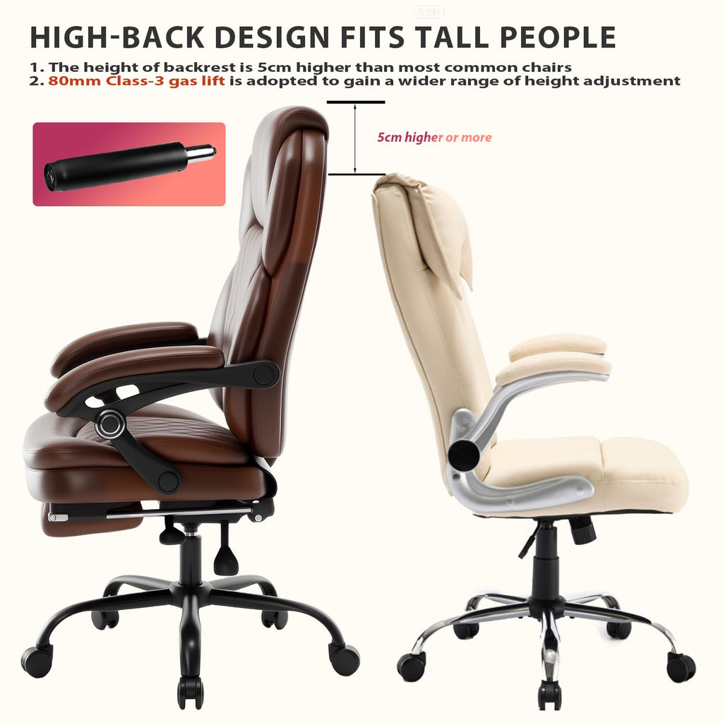 Brown Leather Reclining Office Desk Chair with Foot Rest K13890