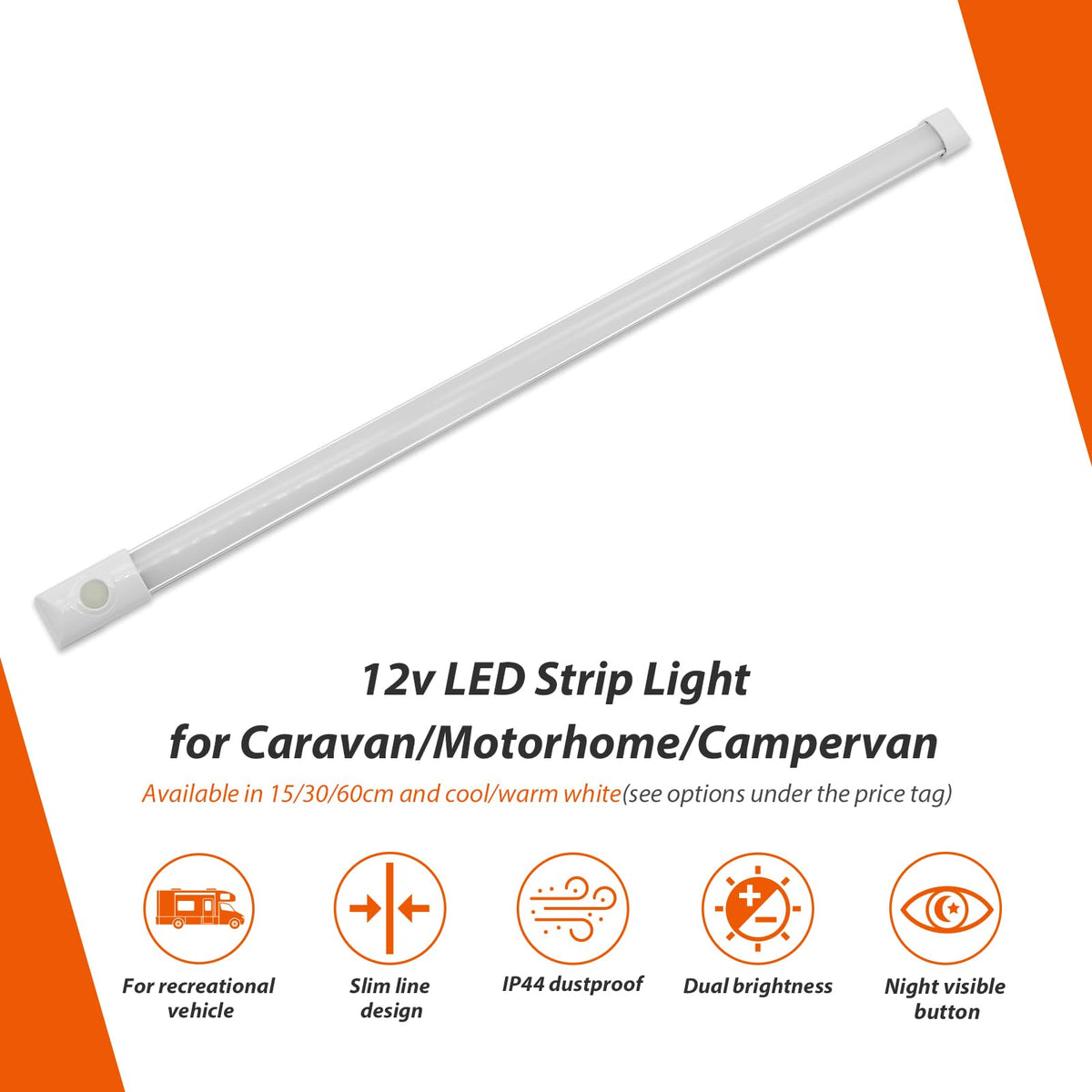 12volt DC LED Under Cabinet Strip Light, Warm White, with Switch, 23.6 inch E384