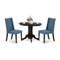 3 Piece Dining Table Set with 2 Blue Linen Fabric Chairs G73644