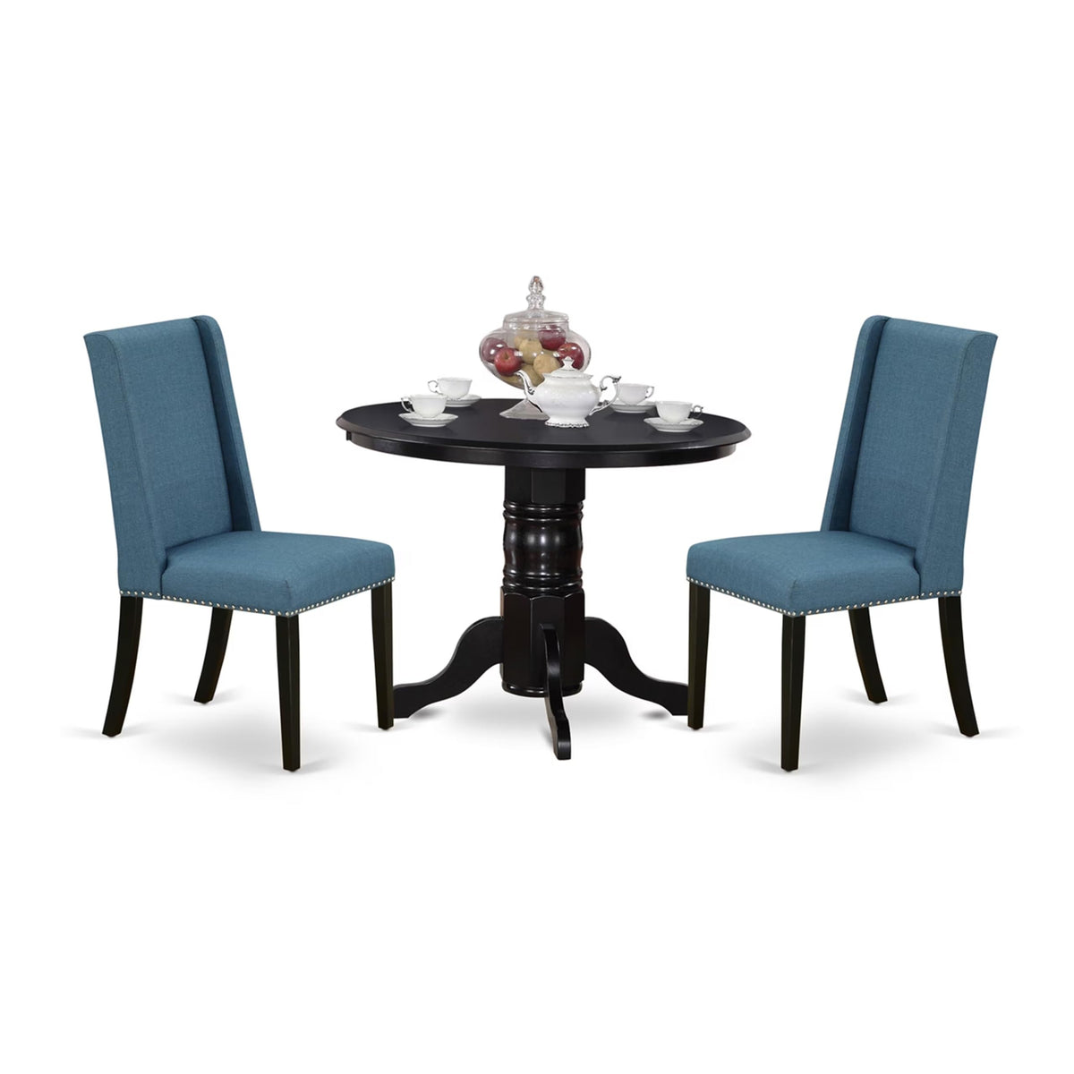 3 Piece Dining Table Set with 2 Blue Linen Fabric Chairs G73644