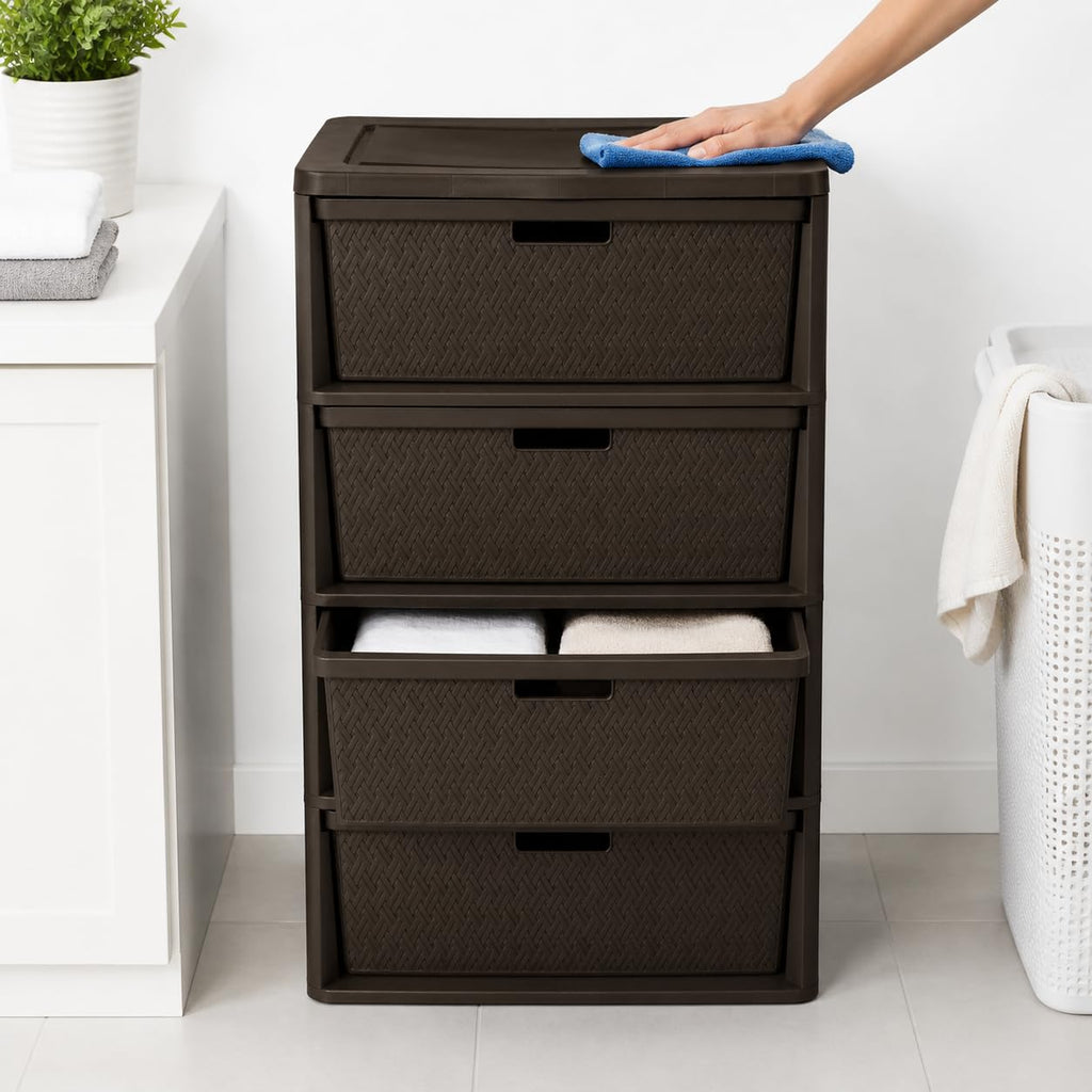 Brown 4 Drawer Plastic Storage Tower R380324