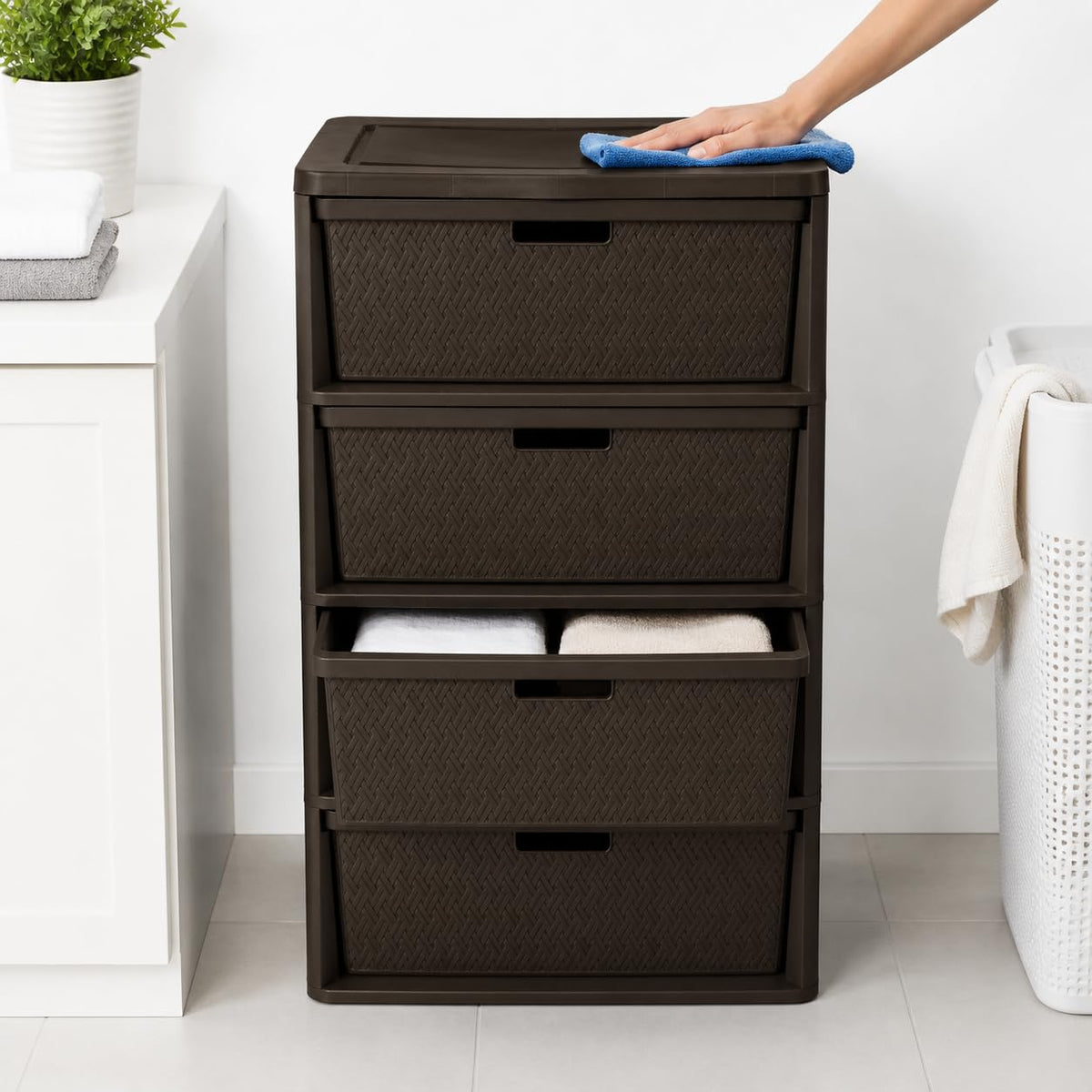 Brown 4 Drawer Plastic Storage Tower R380324