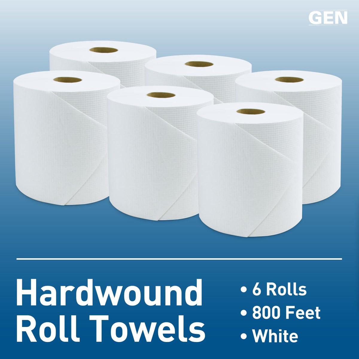 White Hardwound Roll Towels, 8-Inch x 800 ft, 6 Rolls M47063