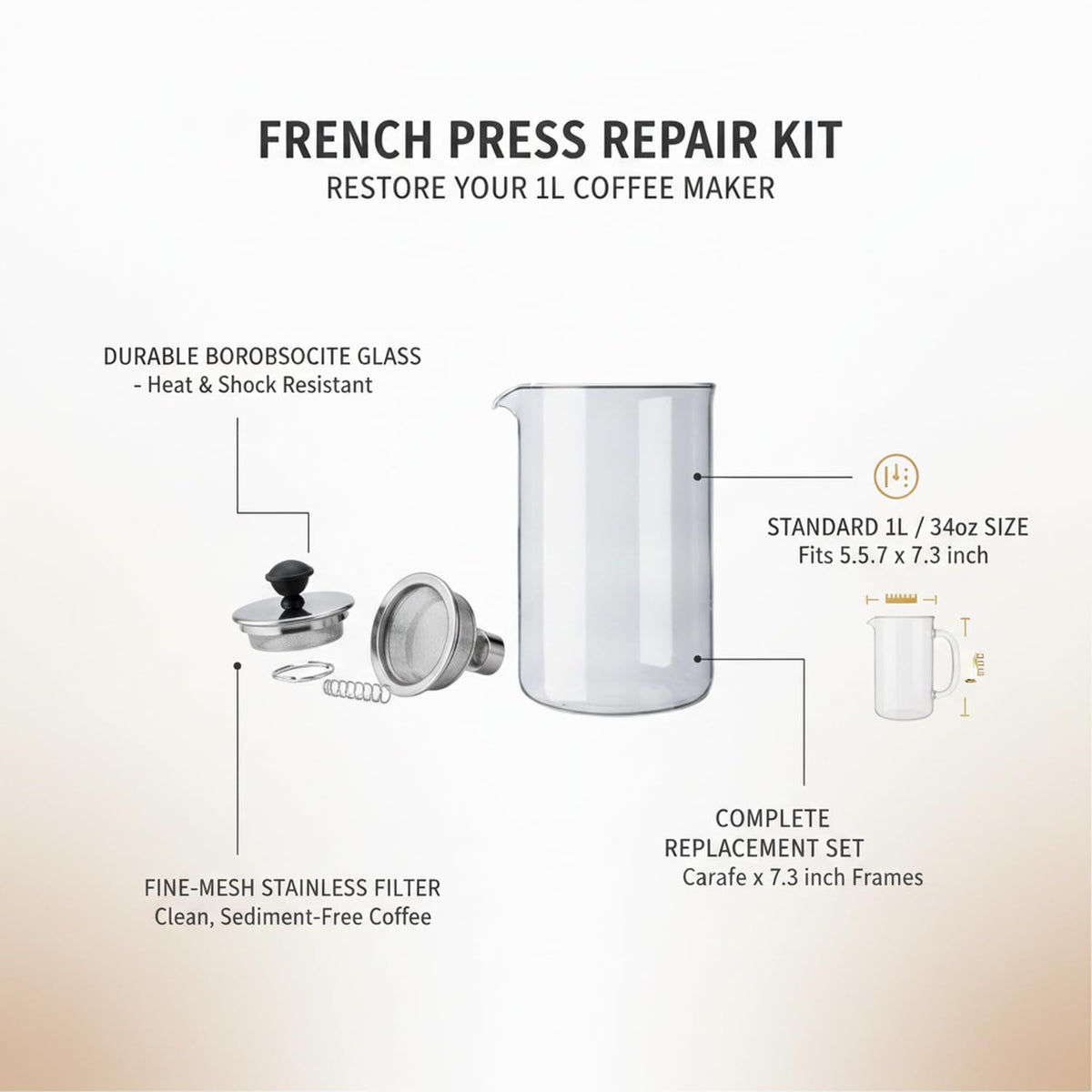 Glass Carafe and Plunger Filter Replacement Parts Set G2130
