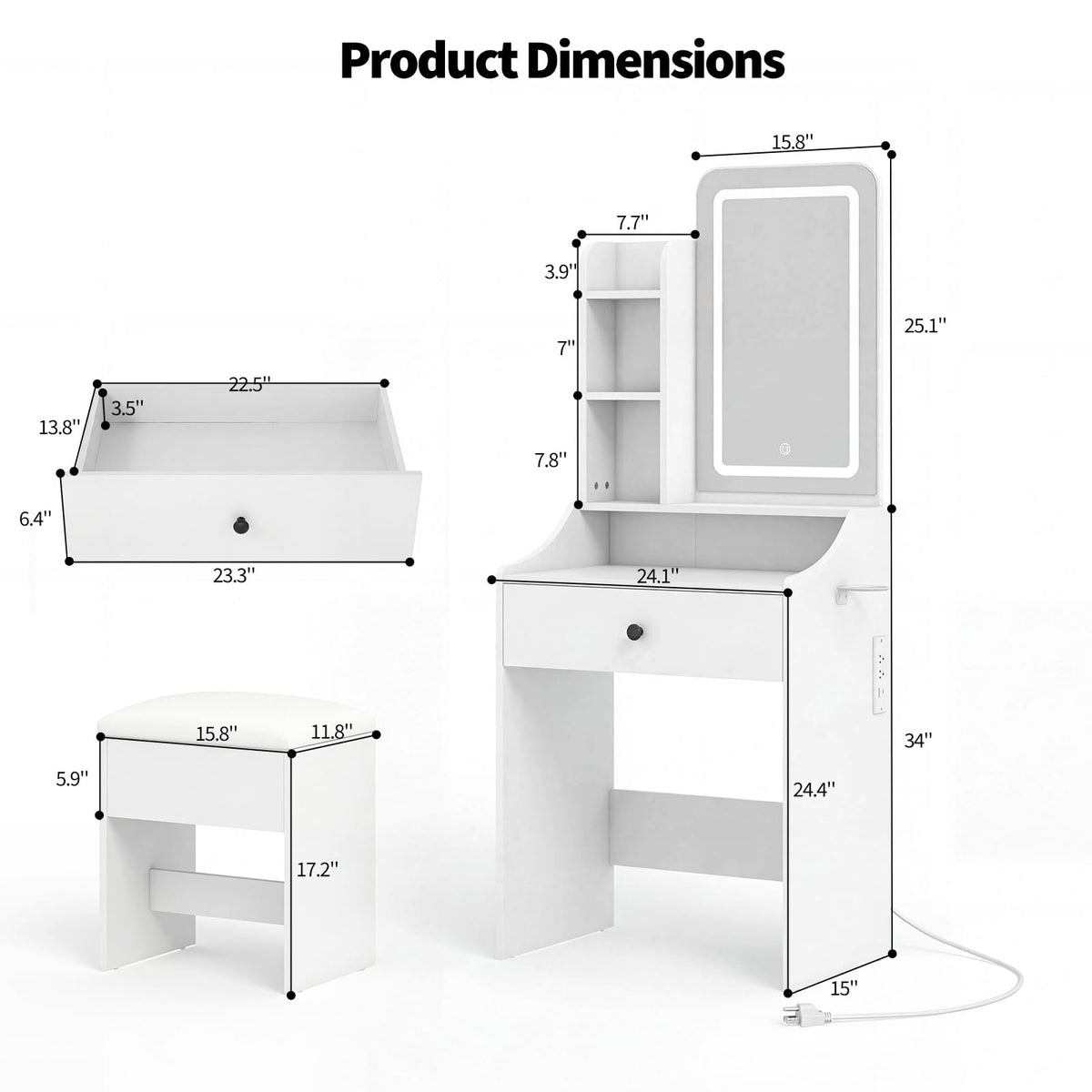 Small Makeup Vanity Desk with Mirror and LED Lights W619