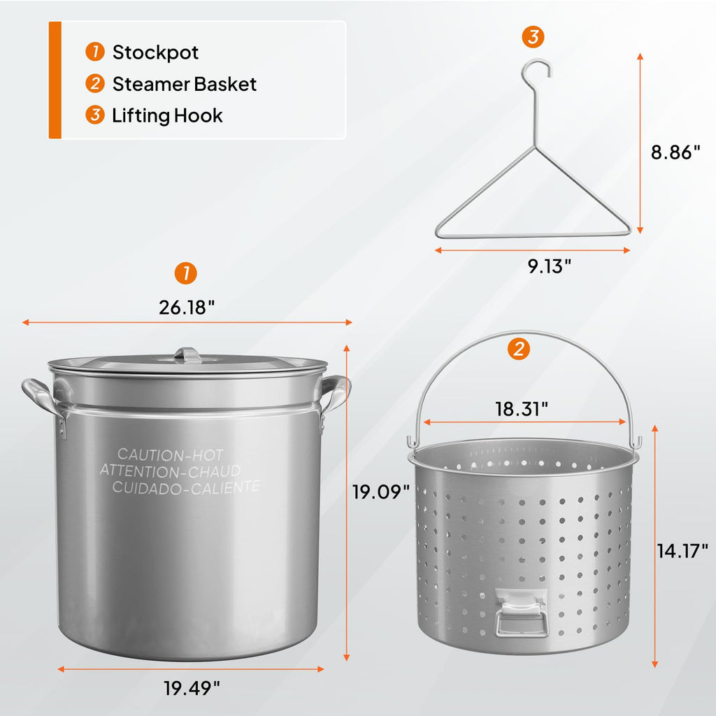 102QT Stainless Steel Stock Pot with Steamer Basket L366