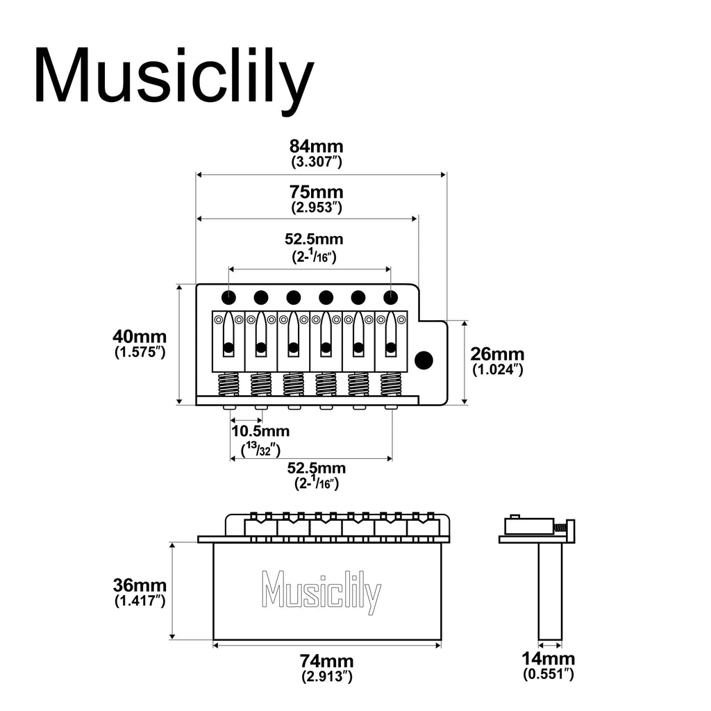 Black 6-Screw Tremolo Bridge R3400