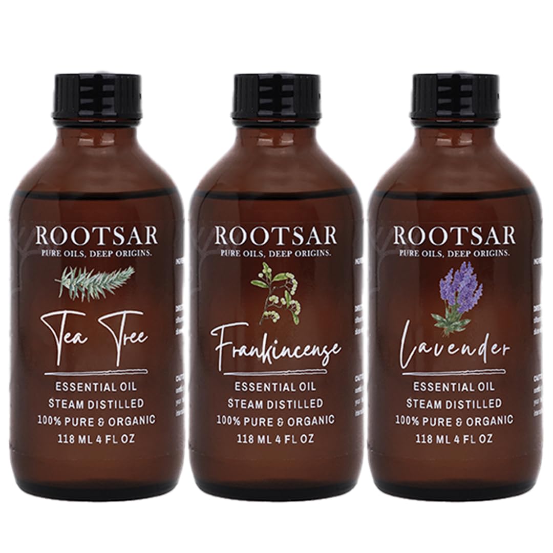 100% Pure Essential Oil Set Tea Tree Frankincense Lavender 4 fl oz F34070