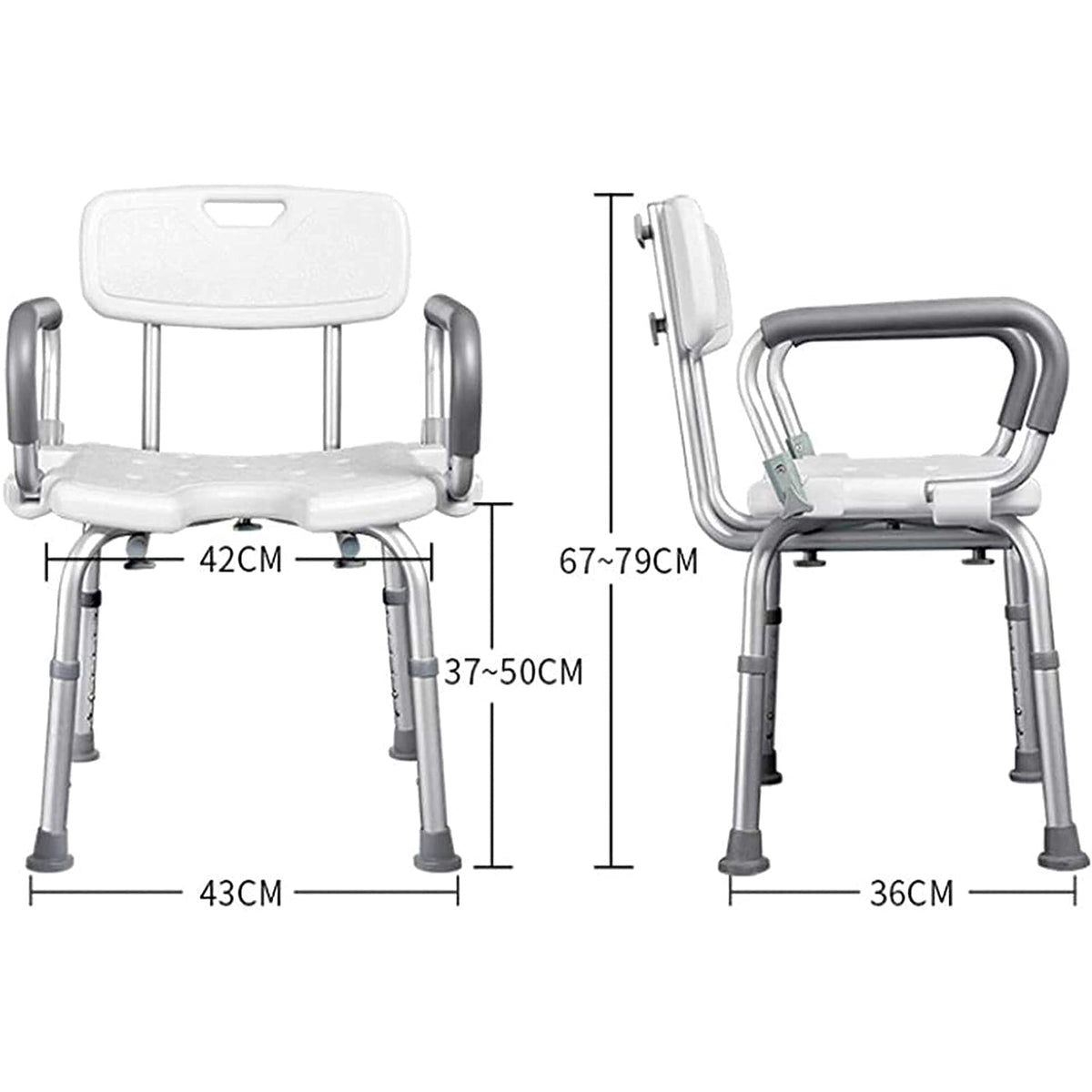 Adjustable Height Padded Seat Transfer Bench with Arms and Back V9577