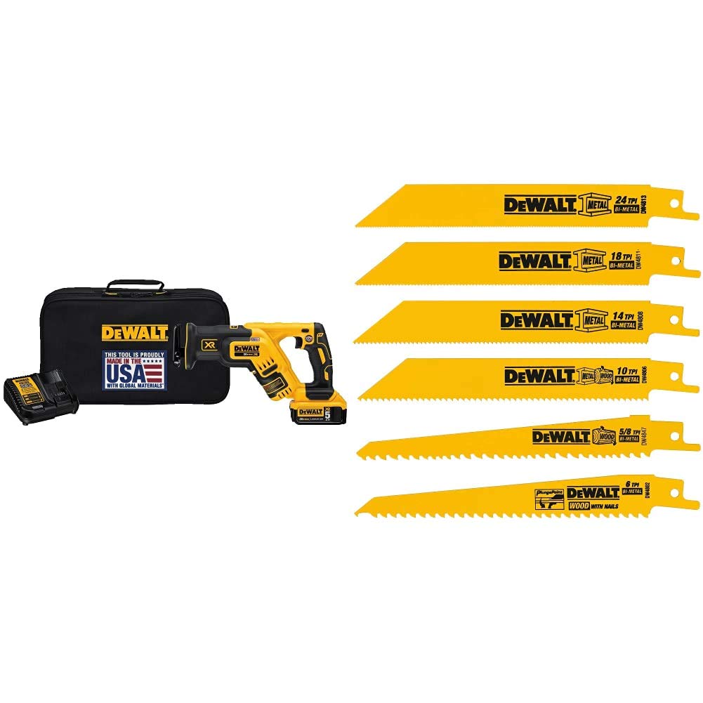 20V MAX XR Compact Reciprocating Saw and 6 Pieces Reciprocating Saw Blades Set R811