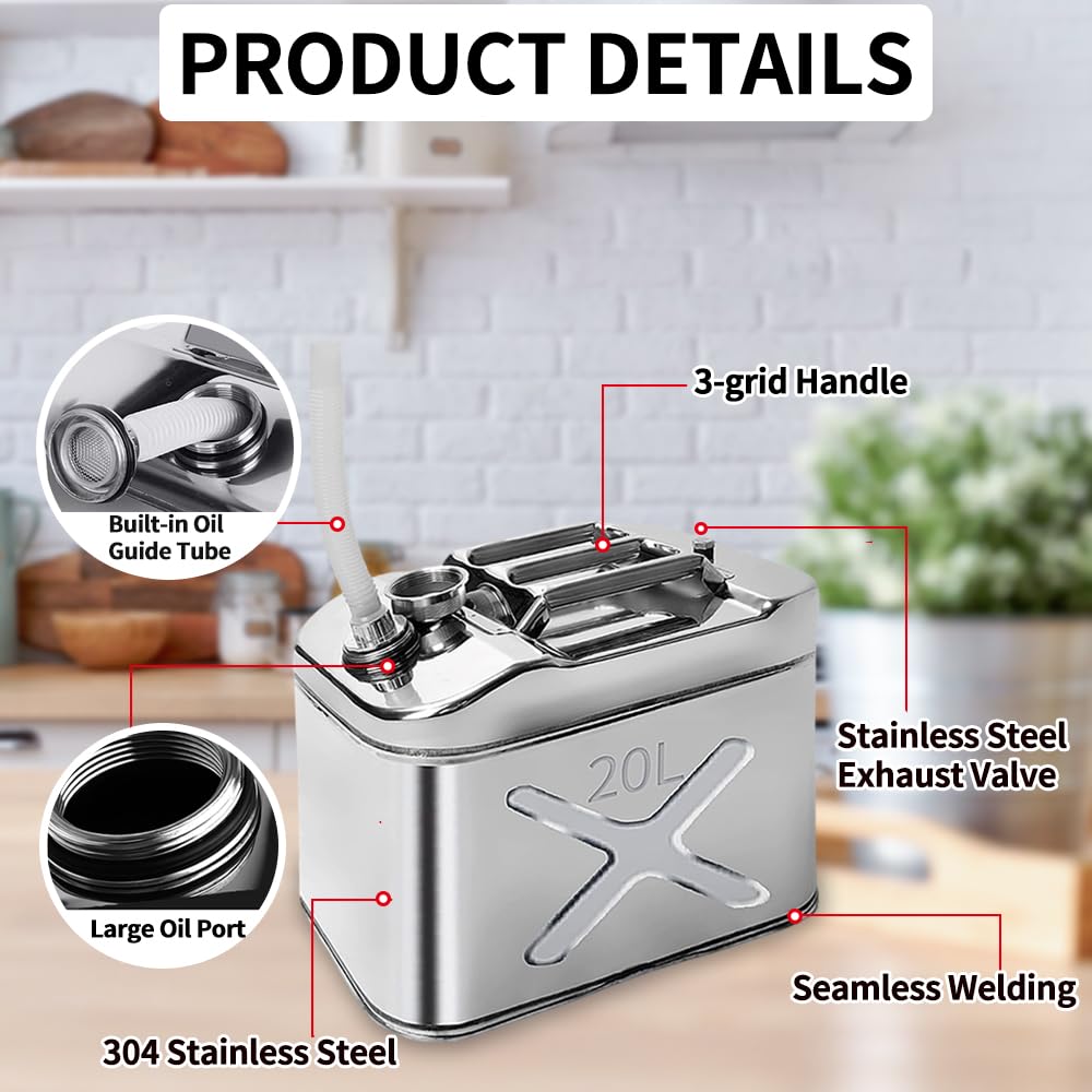 5 Gallon 304 Stainless Steel Oil Storage Can with Spout I514