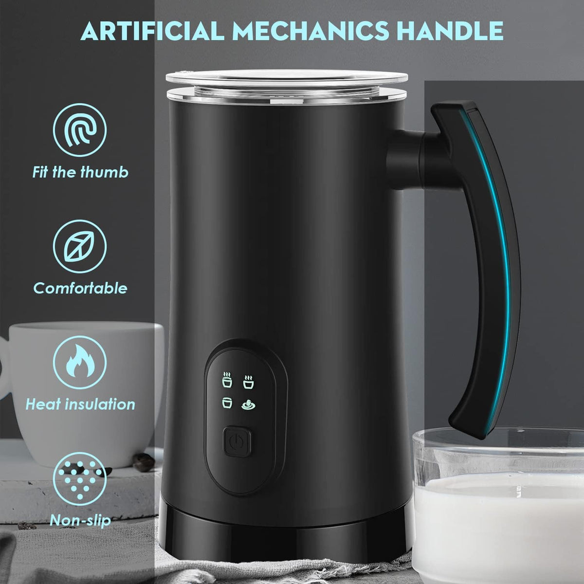 4 in 1 Electric Milk Frother, 11.8oz Automatic Warm and Cold Foam Maker P12372