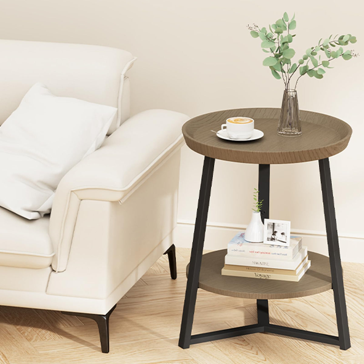 Round 2 Tier End Table with Storage Shelf J6864