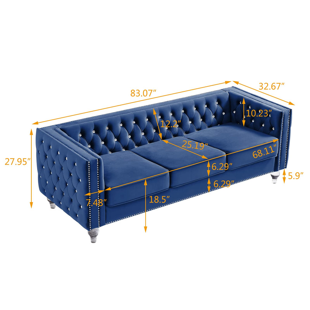 Velvet 3 Seater Sofa Couch with Nailhead and Acrylic Legs J62790