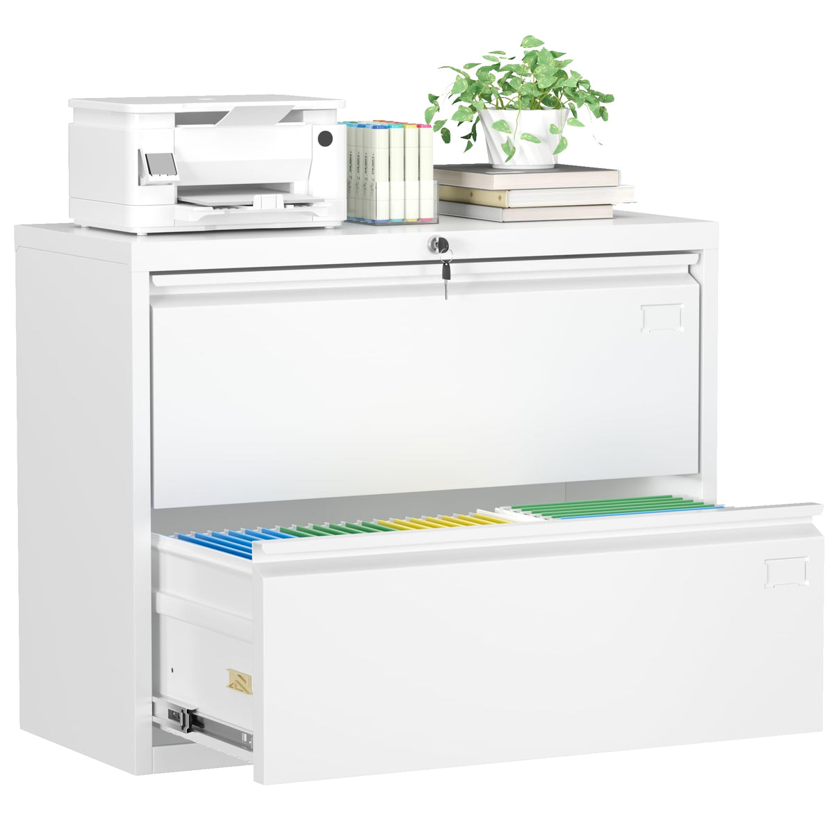 White 2 Drawer Metal File Cabinet with Lock I6161