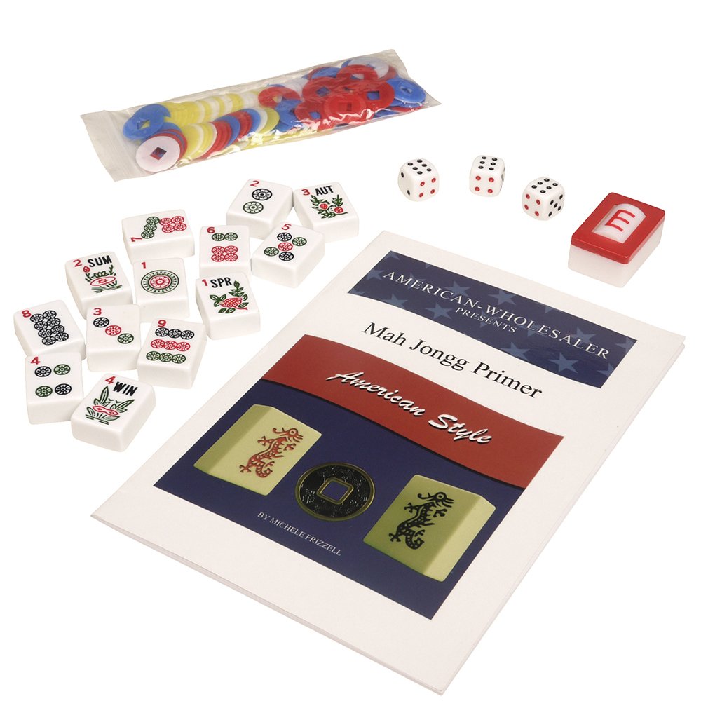 American Mah Jongg Set - 166 White Tiles, 4 Rack/Pushers, Blue Canvas Bag W417