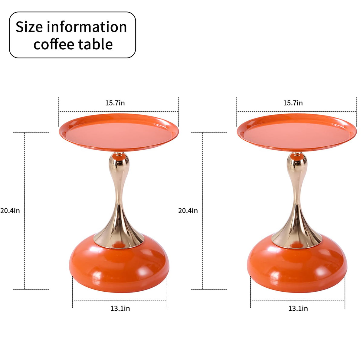 2-Pack Hourglass Side Table Orange Glossy Accent Table M4466