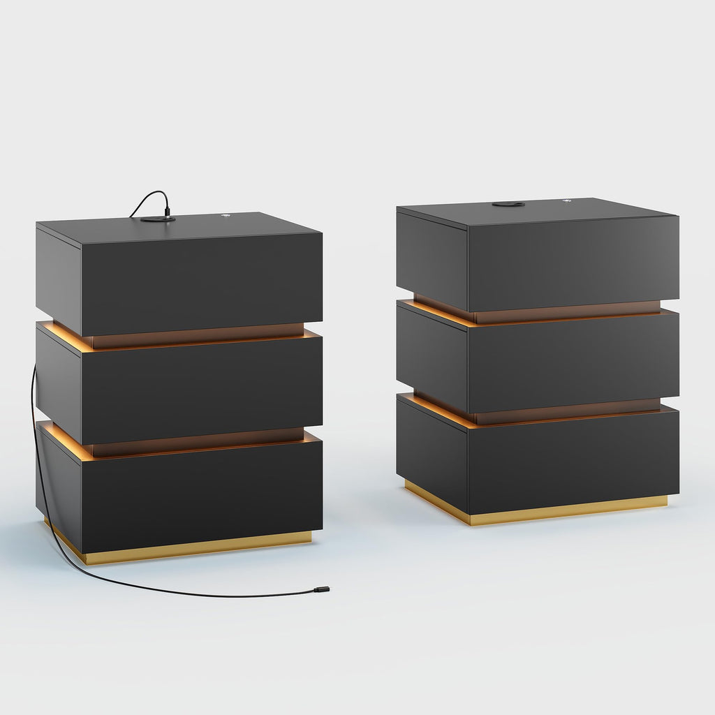Black Set of 2 Nightstand with Wireless Charging and 3 Drawers X749465