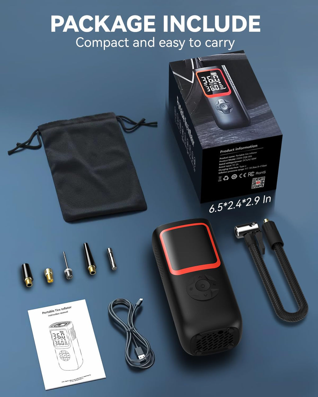 150PSI Portable Tire Inflator Air Pump V8960